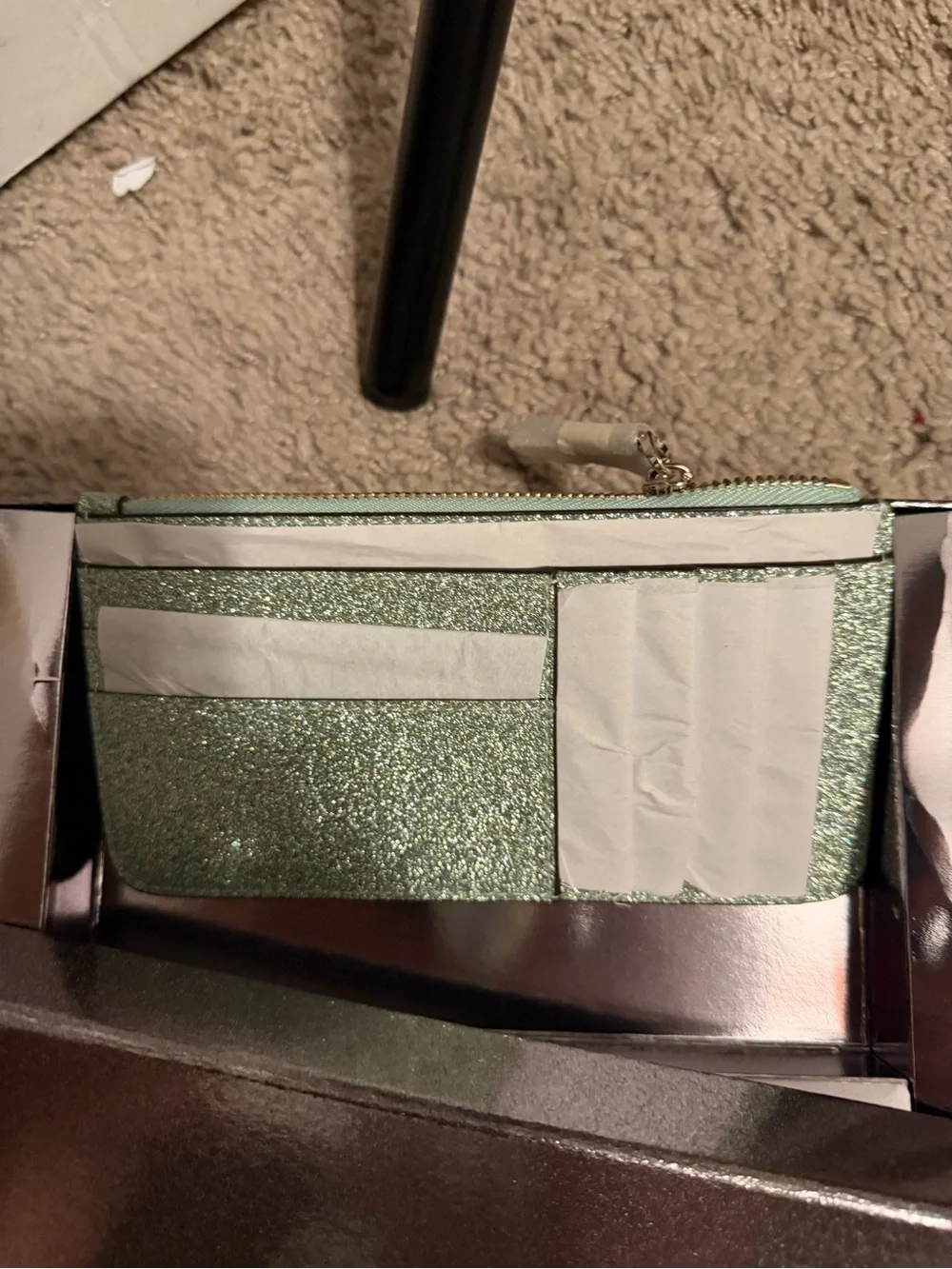 NWT Kate Spade Mint Green Glitter Wallet